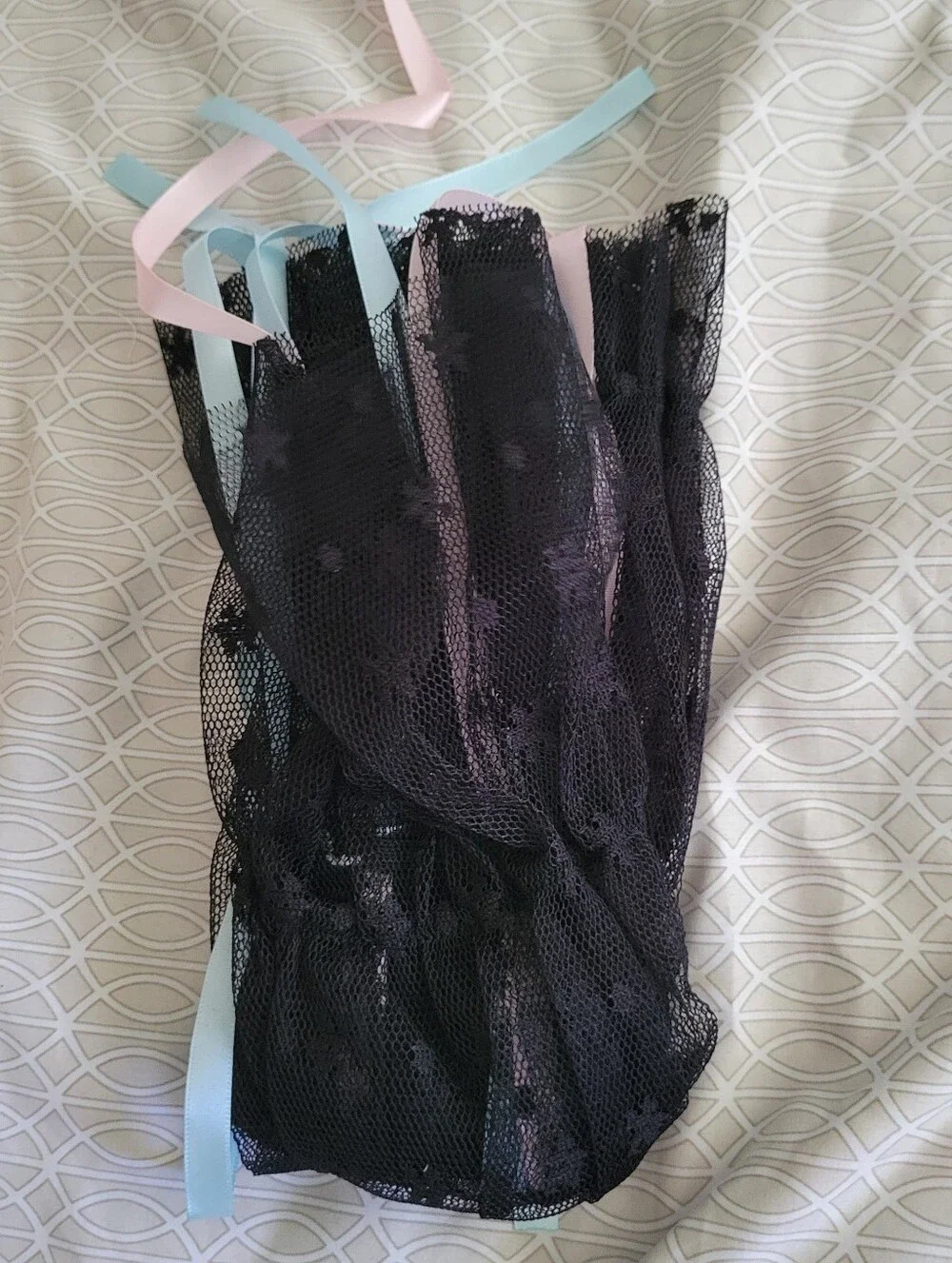 Blue & Pink Lace Ribbon Leg Warmers